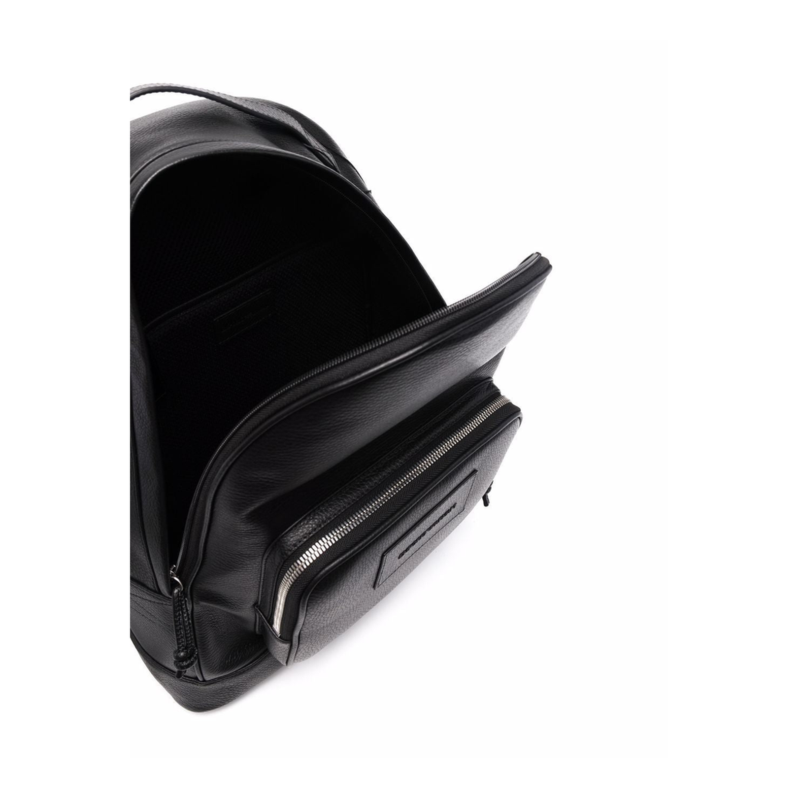 Jet-Black Leather Zip-Up Backpack