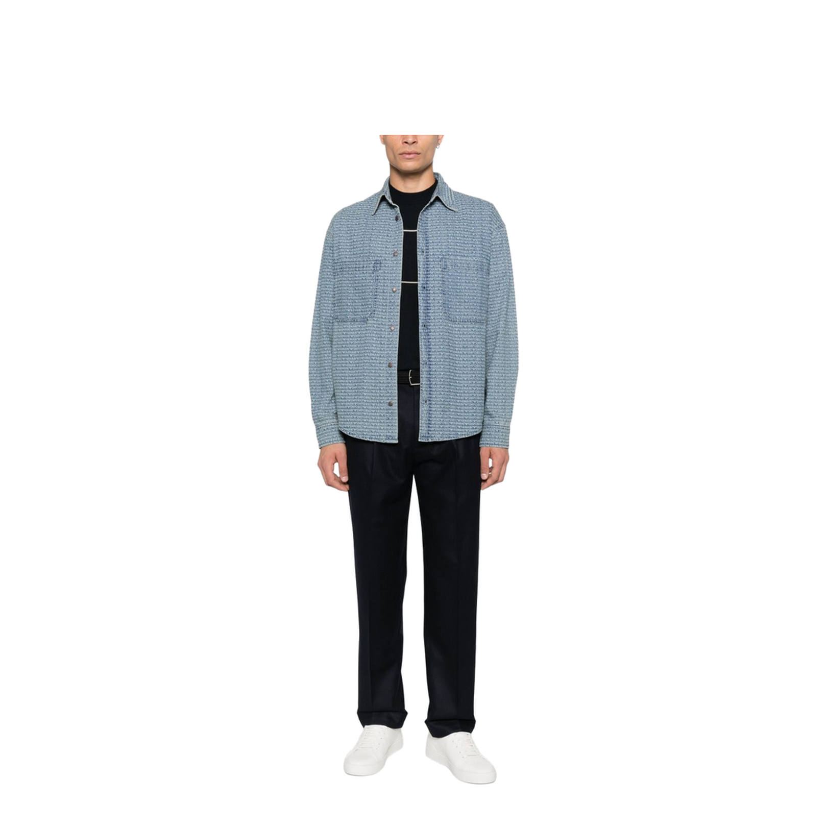 Comfort-fit denim shirt with all-over logo lettering print