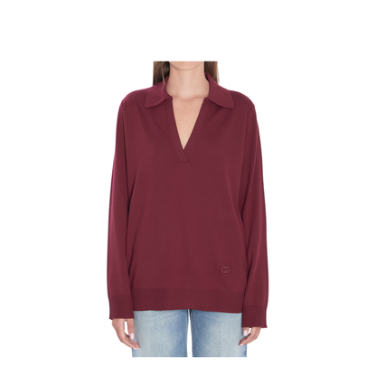 Extra Fine Wool Polo Top in Rosso Ancora Red