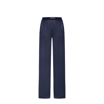 Dark Navy Stretch Silk Satin Relaxed PJ Pants