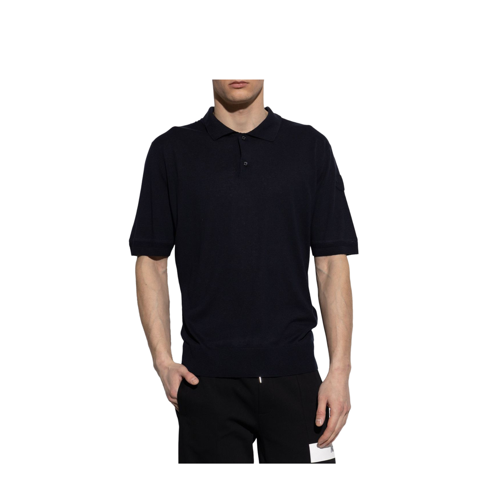 Navy Blue Silk & Linen Knit Polo Shirt