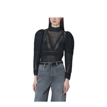 Dahara Black Openwork Knit Top