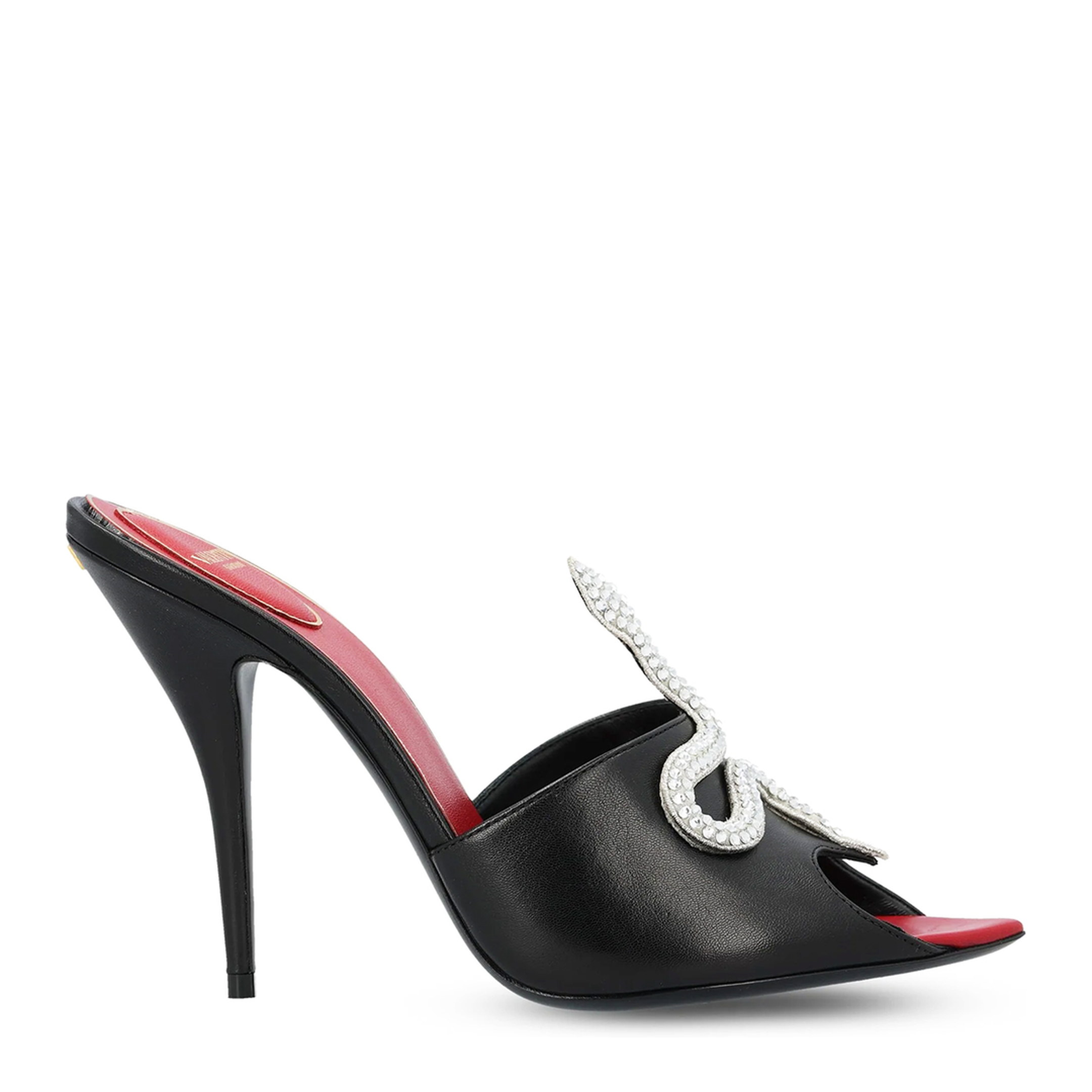 Black Coeur Vipère Slide Sandals in Goatskin