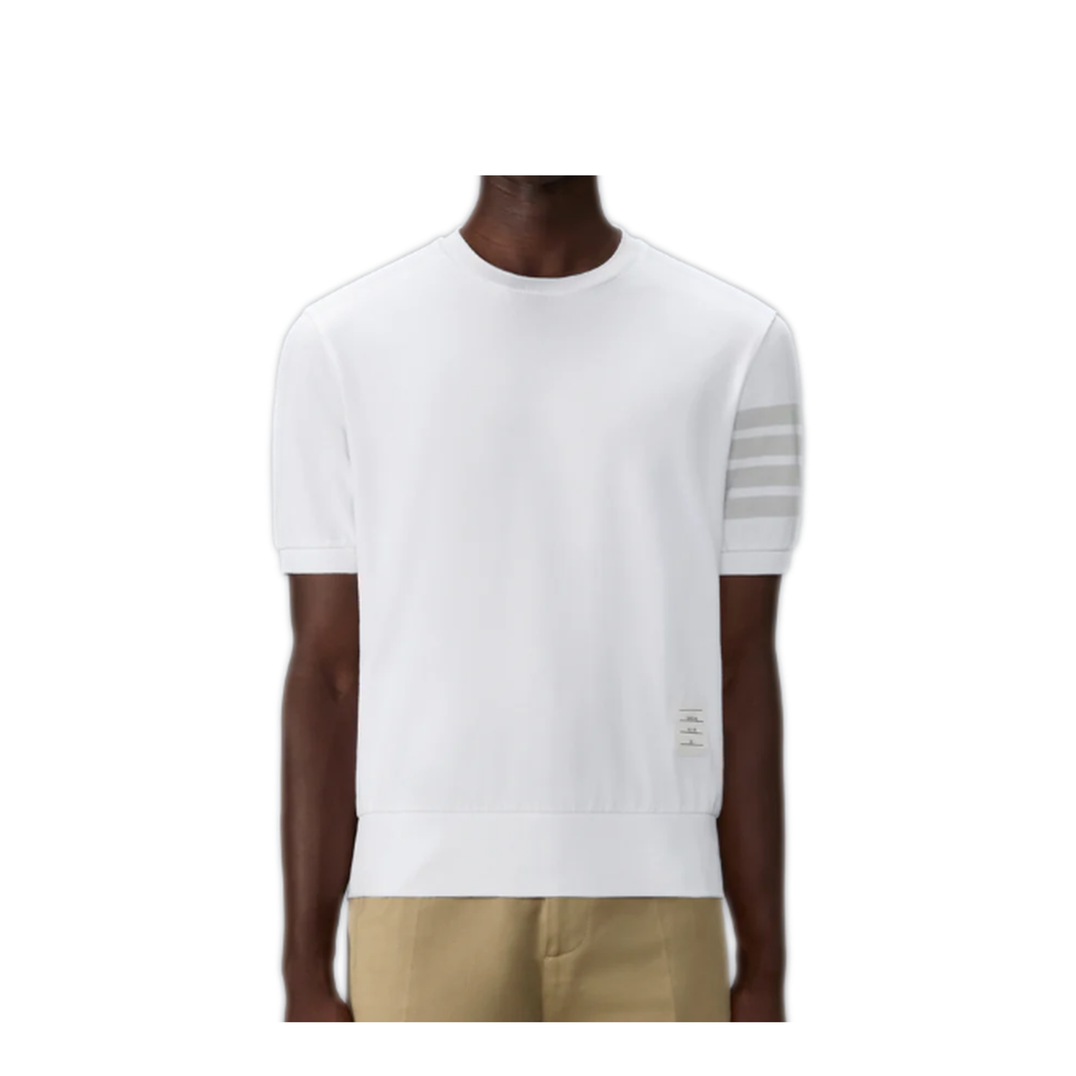 MAYFEYR - Thom Browne - Garment Dyed Short Sleeve Rib Cuff Tee In Med Weight Jersey W/ Overdyed 4 Bar - MJS303AJ0253100