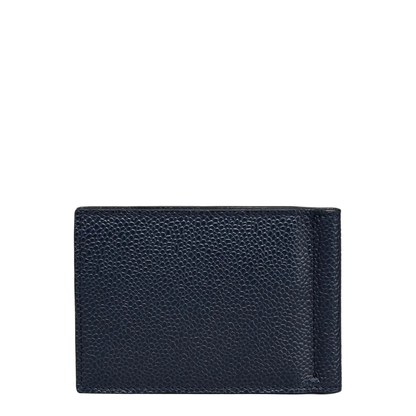 Money Clip Wallet with Side 4 Bar Stripes in Pebble Grain Leather