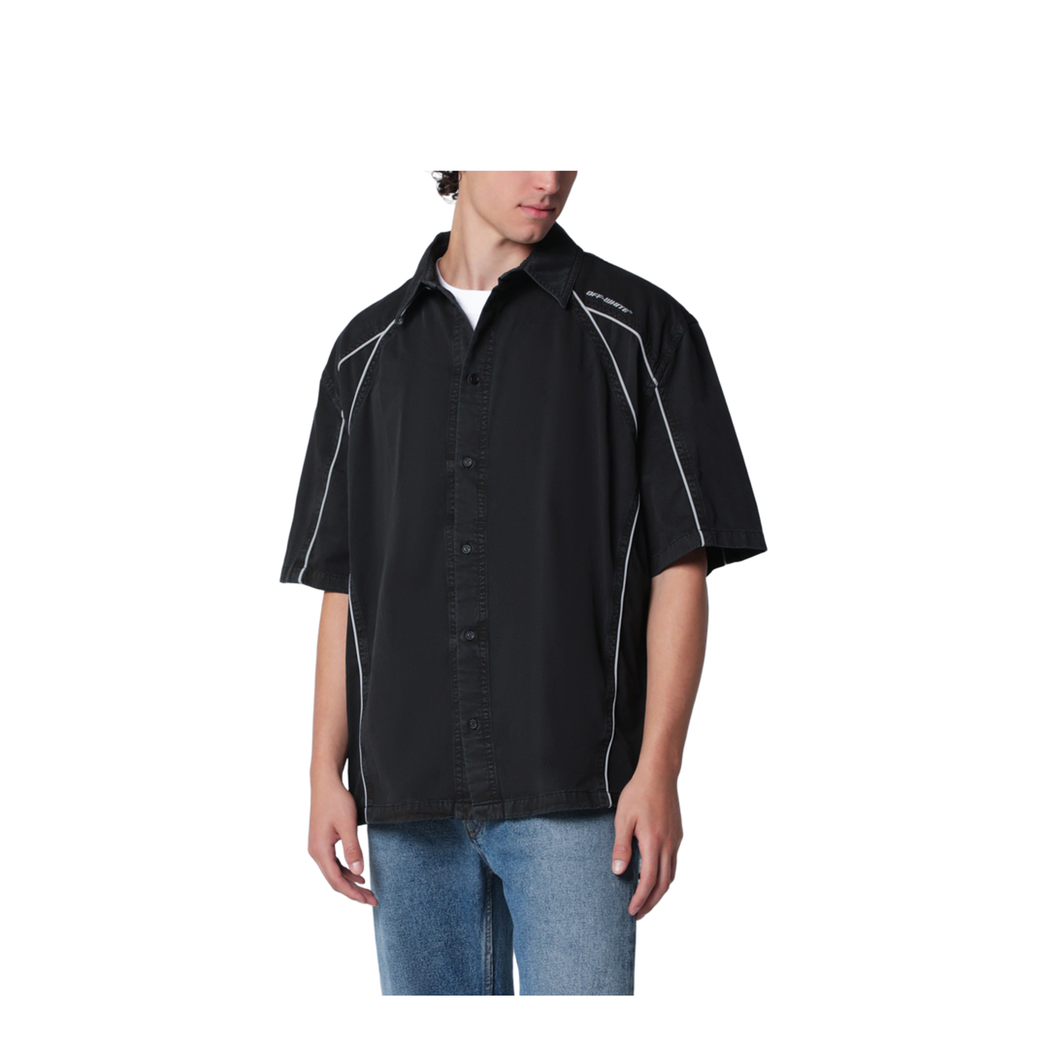 MAYFEYR -  - Off-White Black Owr Garment-Dyed Gabardine Sporty Bowling Shirt - OMGG01IS26FAB0010001