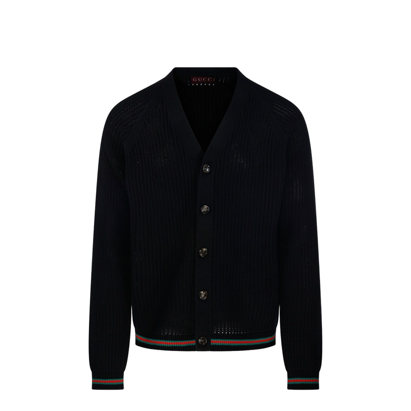 Cotton Knit Cardigan with Web in Black