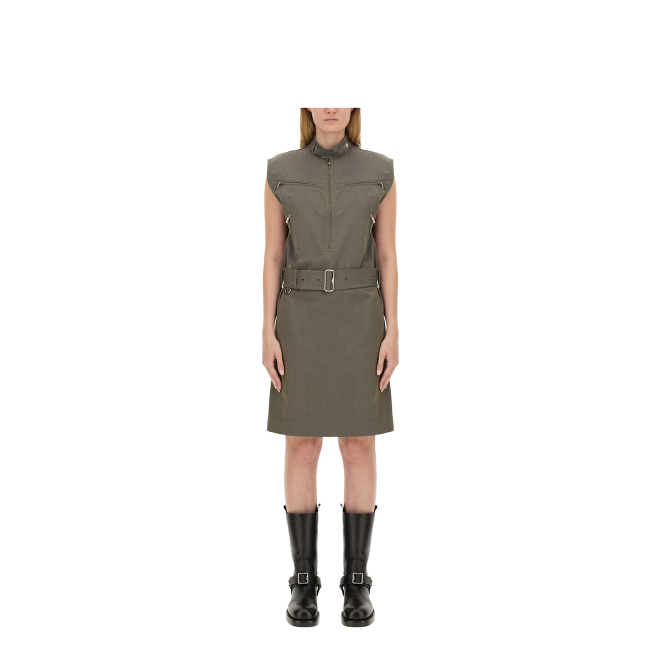 burberry linen dress Belted Checked Linen-bend Mini Shirt Dress In Green