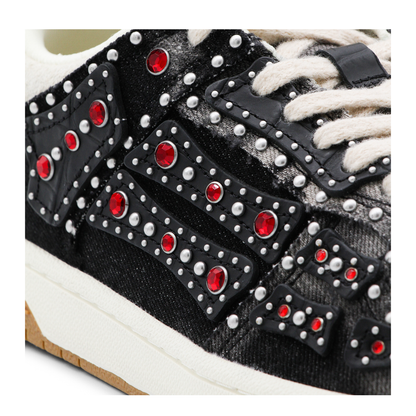 Skel Top Black Sneaker With Beads And Crystals
