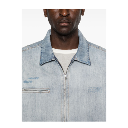 Washed Blue Zip-Up Denim Jacket