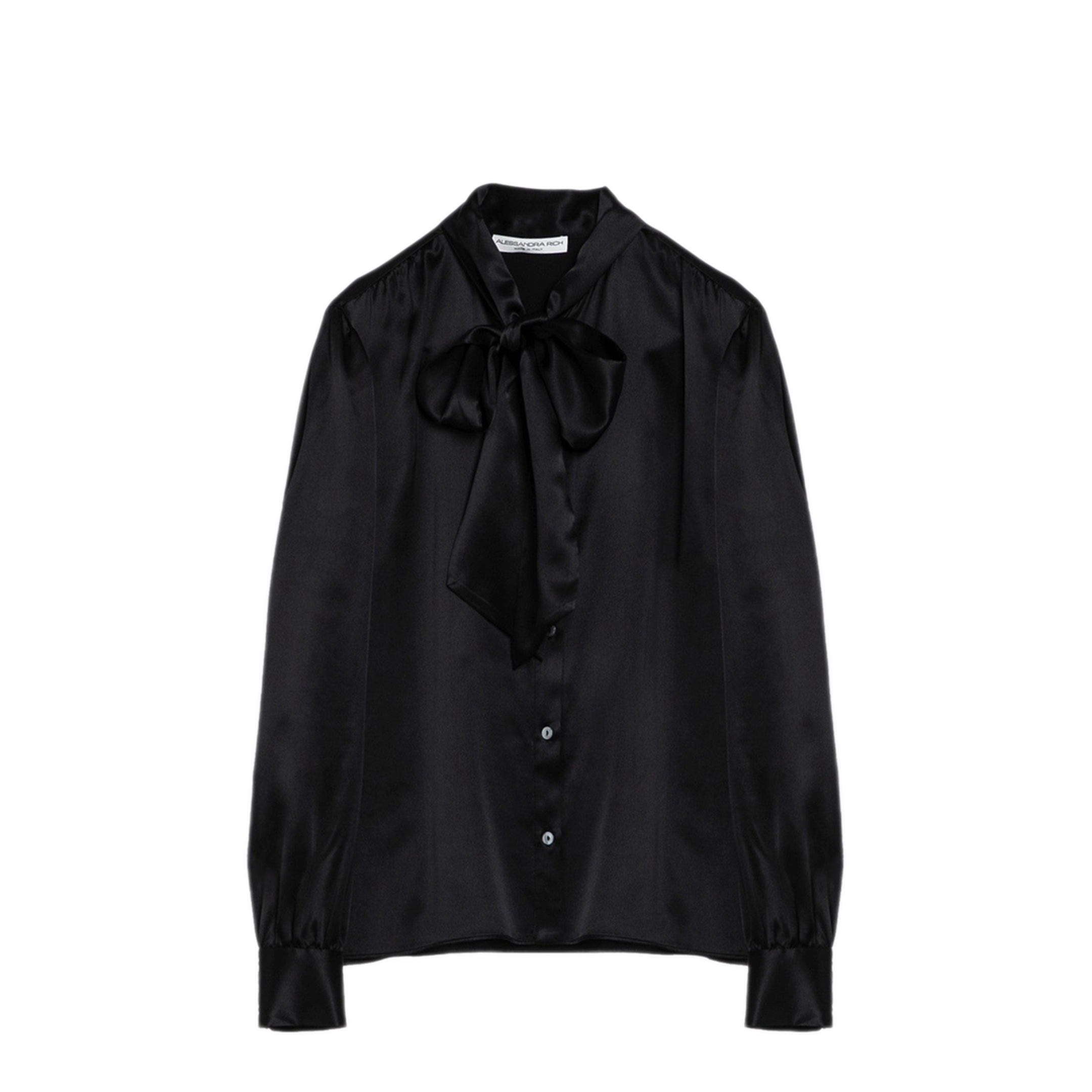 MAYFEYR - Alessandra Rich - Black Silk Shirt With Bow - FABX3812F43760900