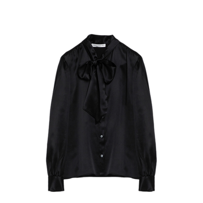 MAYFEYR - Alessandra Rich - Black Silk Shirt With Bow - FABX3812F43760900