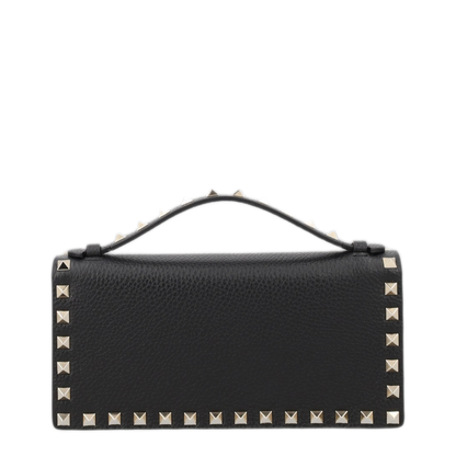 Black Rockstud Leather Wallet With Chain