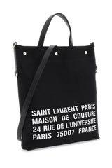 Unisex Universite North/South Foldable Tote Bag In Canvas And Smooth Leather