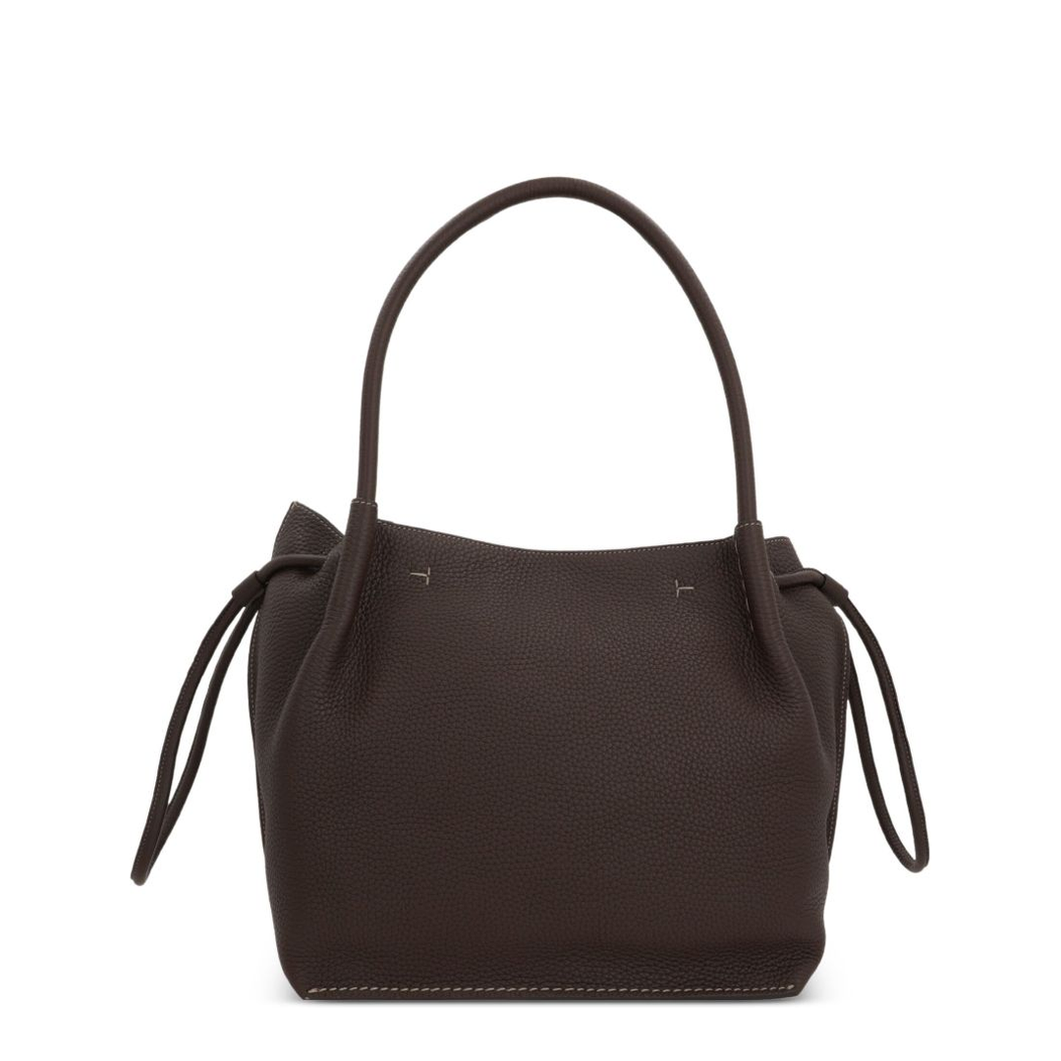 Chocolate Brown Leather Drawstring Closure Bag