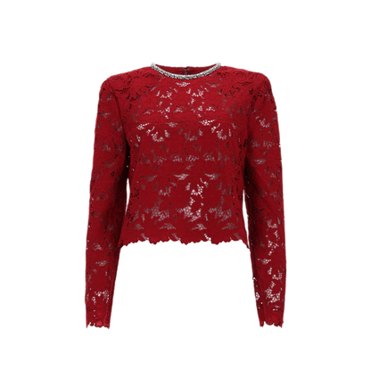 MAYFEYR - Self Portrait - Lace Top With Crystals - RS26171TBUBURGUNDY