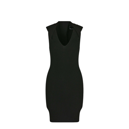 V-Neck Ribbed Mini Dress Black