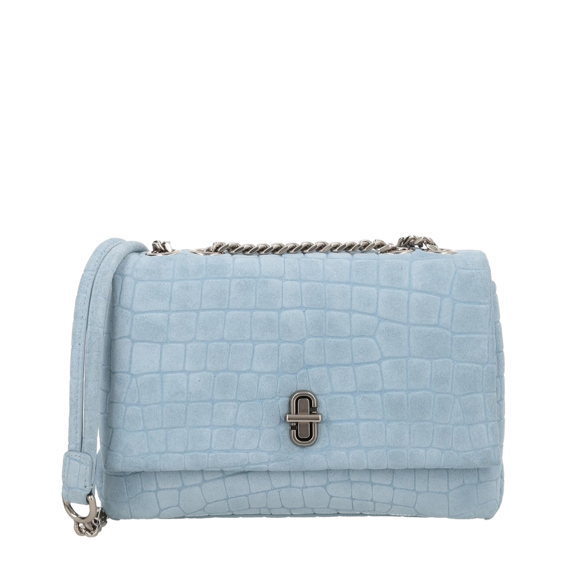 Slim Croc Suede Dual Chain Shoulder Bag - Blue