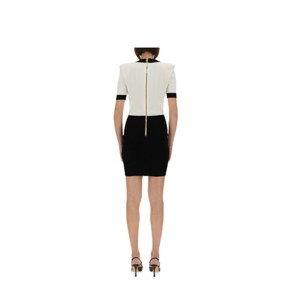 Two-tone cable-knit bodycon dress