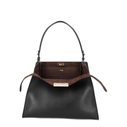 Way Medium Calf Leather with Suede Top-Handle Bag - Black / Chocolate