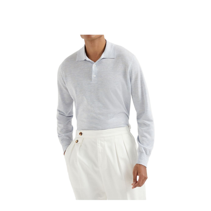 Lightweight Cashmere Silk and Linen Knit Polo Shirt
