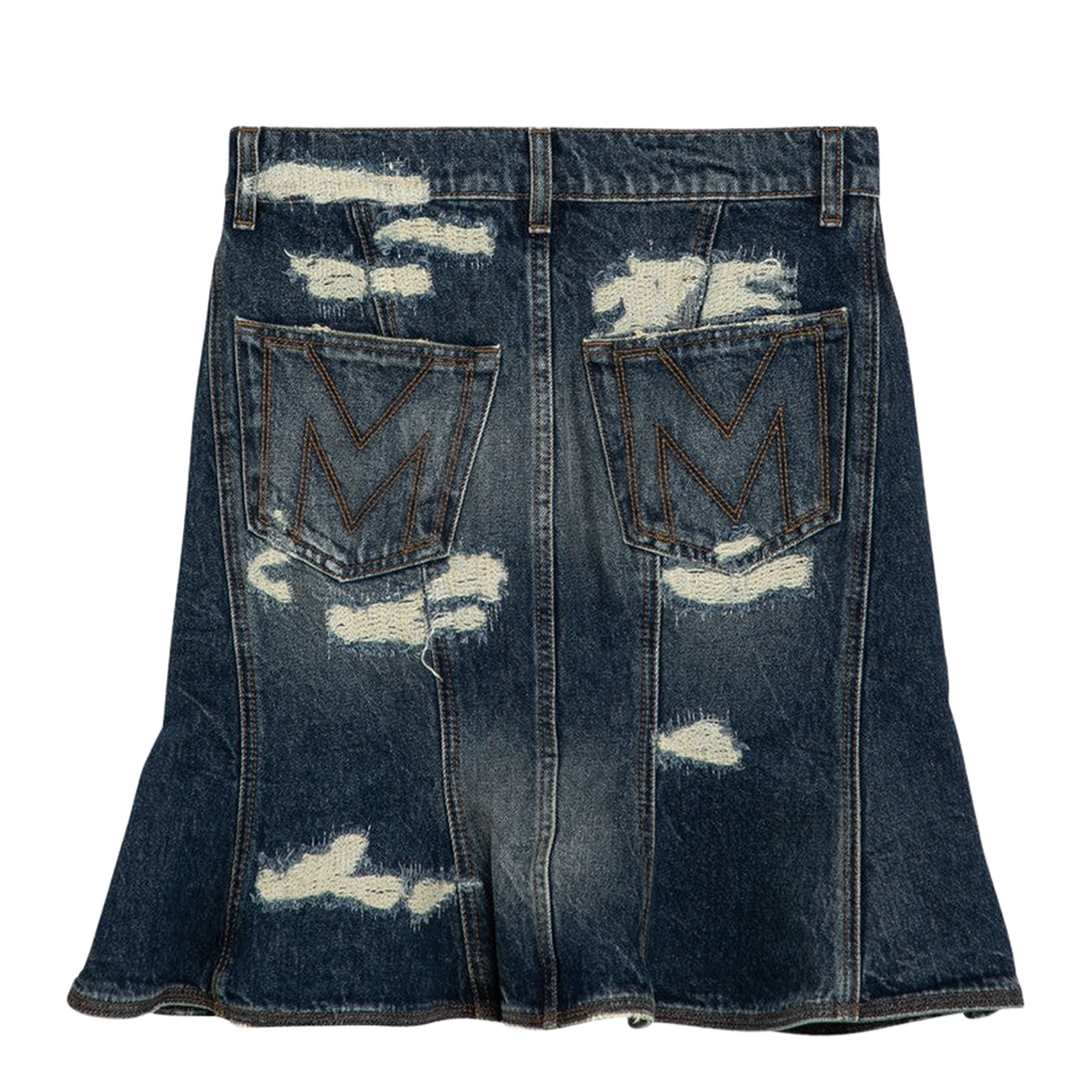 Washed Denim Skirt with Worn Details