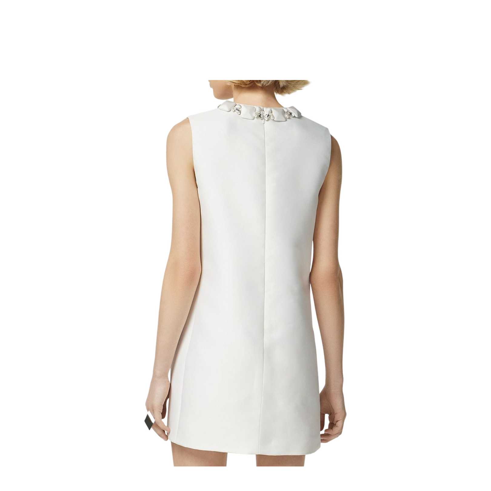 White Sleeveless Mini Dress in Silk Blend