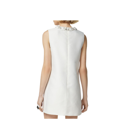 White Sleeveless Mini Dress in Silk Blend