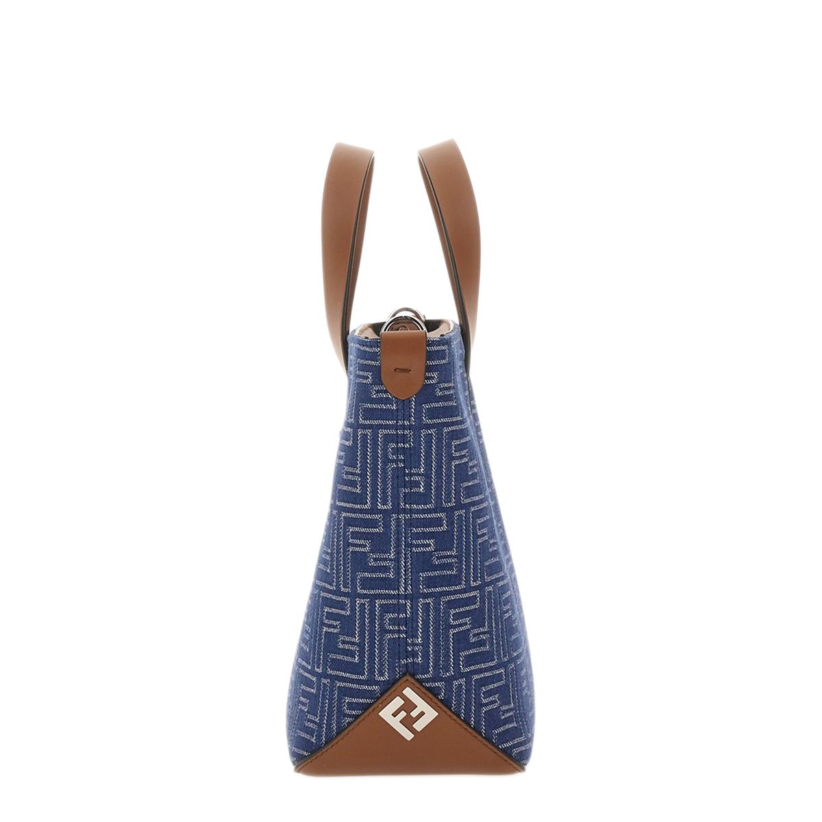 Medium FF Jacquard Fabric/Leather Shopping Bag - Navy