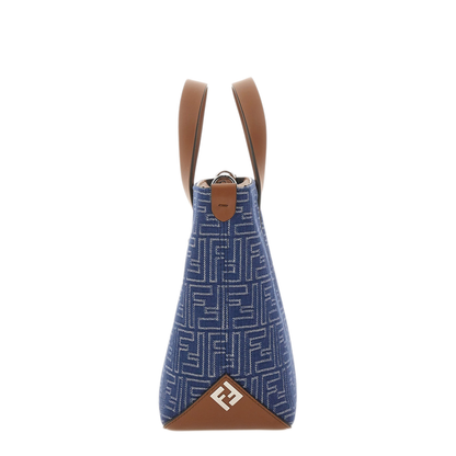 Medium FF Jacquard Fabric/Leather Shopping Bag - Navy