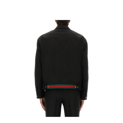 Cotton Twill Jacket with Web Detail in Black