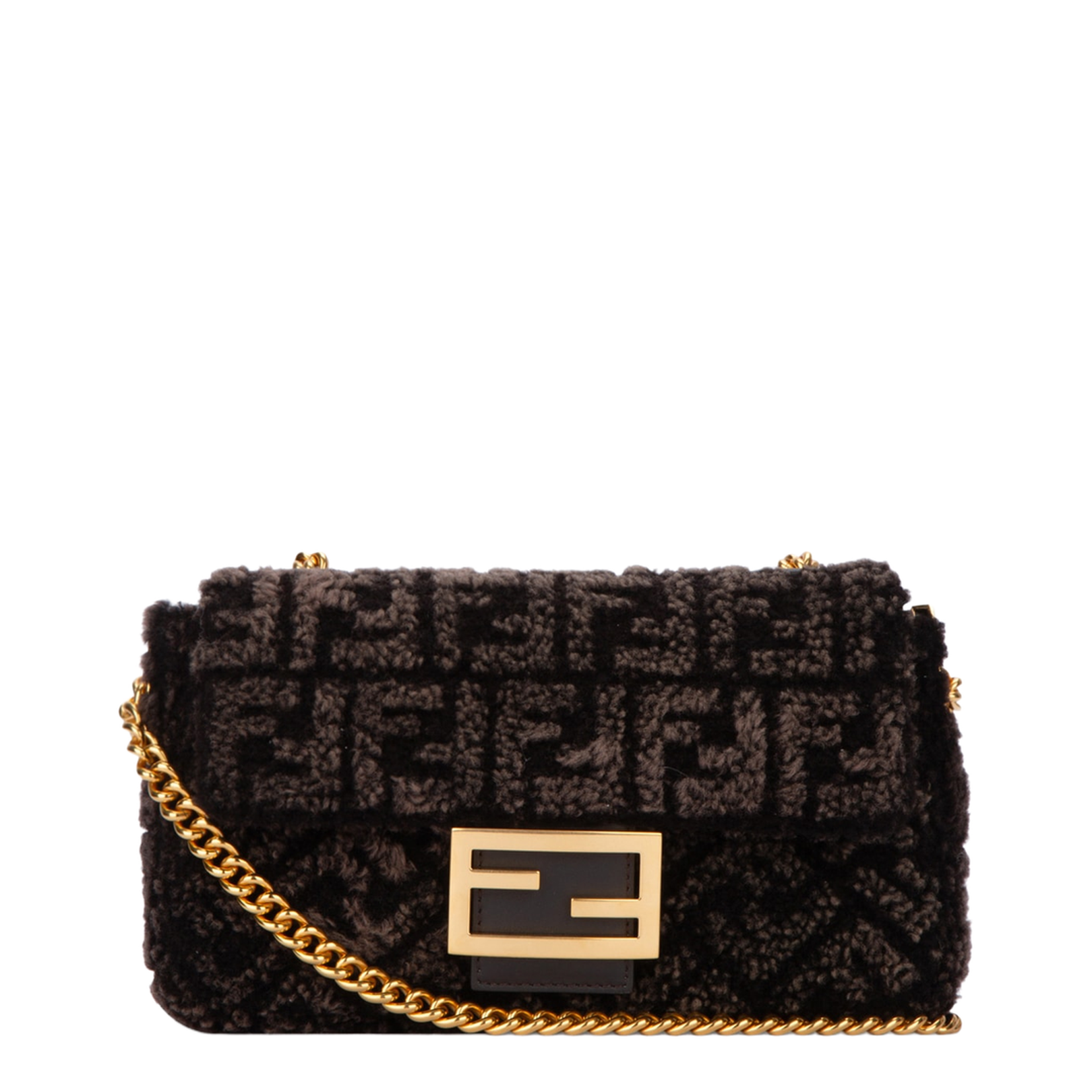 Baguette Faux Fur Shoulder Bags - Brown