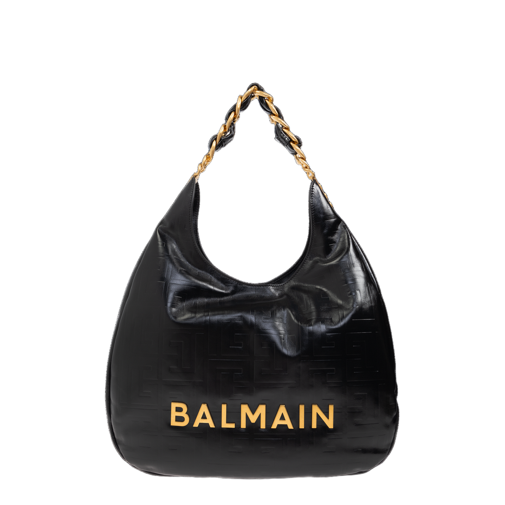Large Black Calf Leather Bag with Gold Logo
