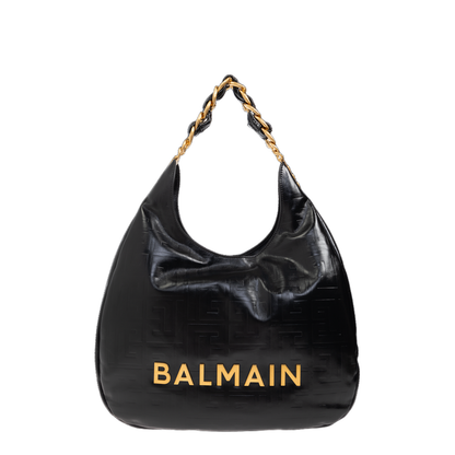 Large Black Calf Leather Bag with Gold Logo