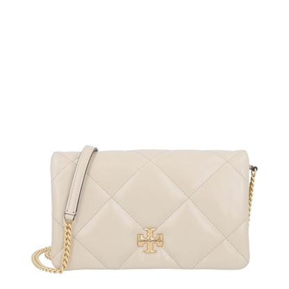 Kira Diamond Quilt Clover Medium Leather Chain Wallet - Light Stone