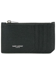 Grained Leather Zipped Cardholder, Silver Hardware