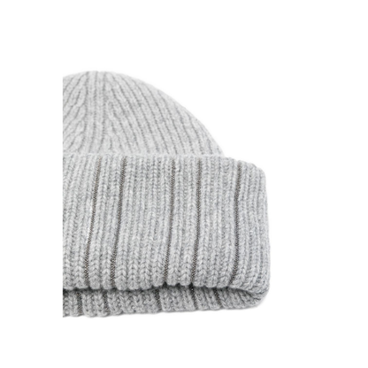 Grey Ribbed Wool Beanie