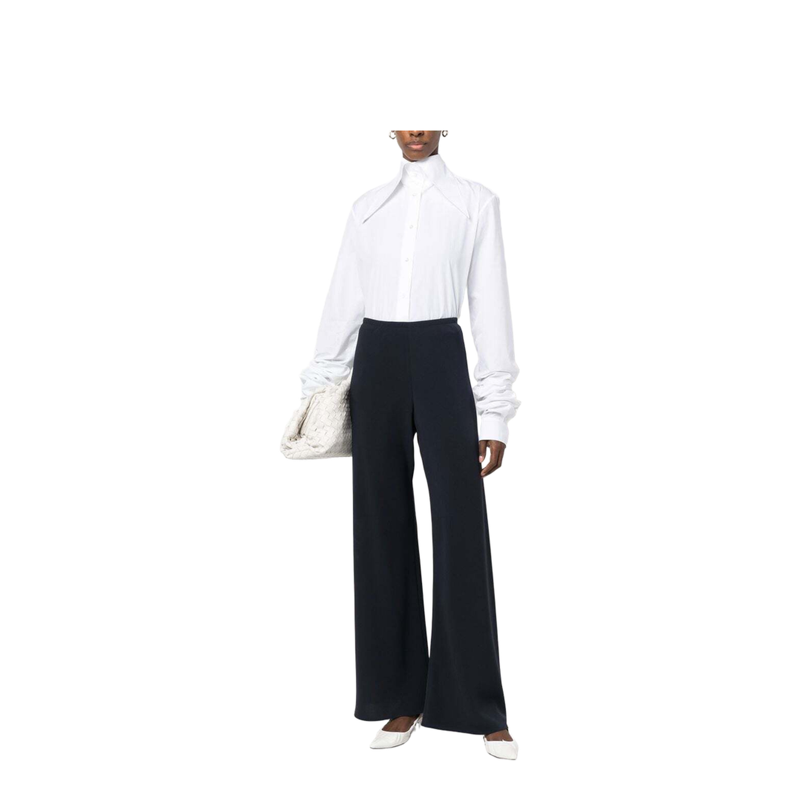 Navy Blue Cady Gala Wide-Leg Pant