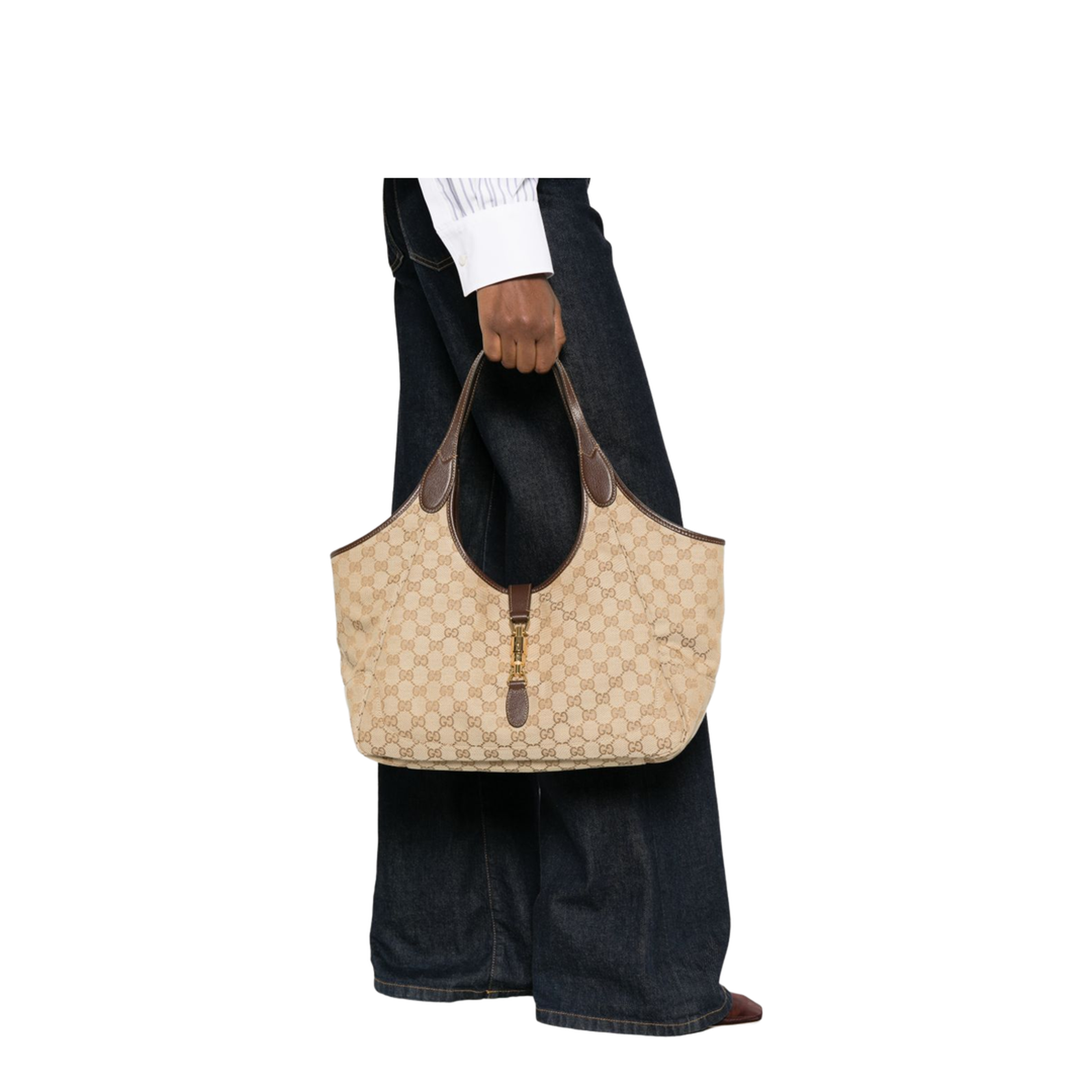 Mercato Medium GG Canvas Tote Bag - Sand & Dark Brown