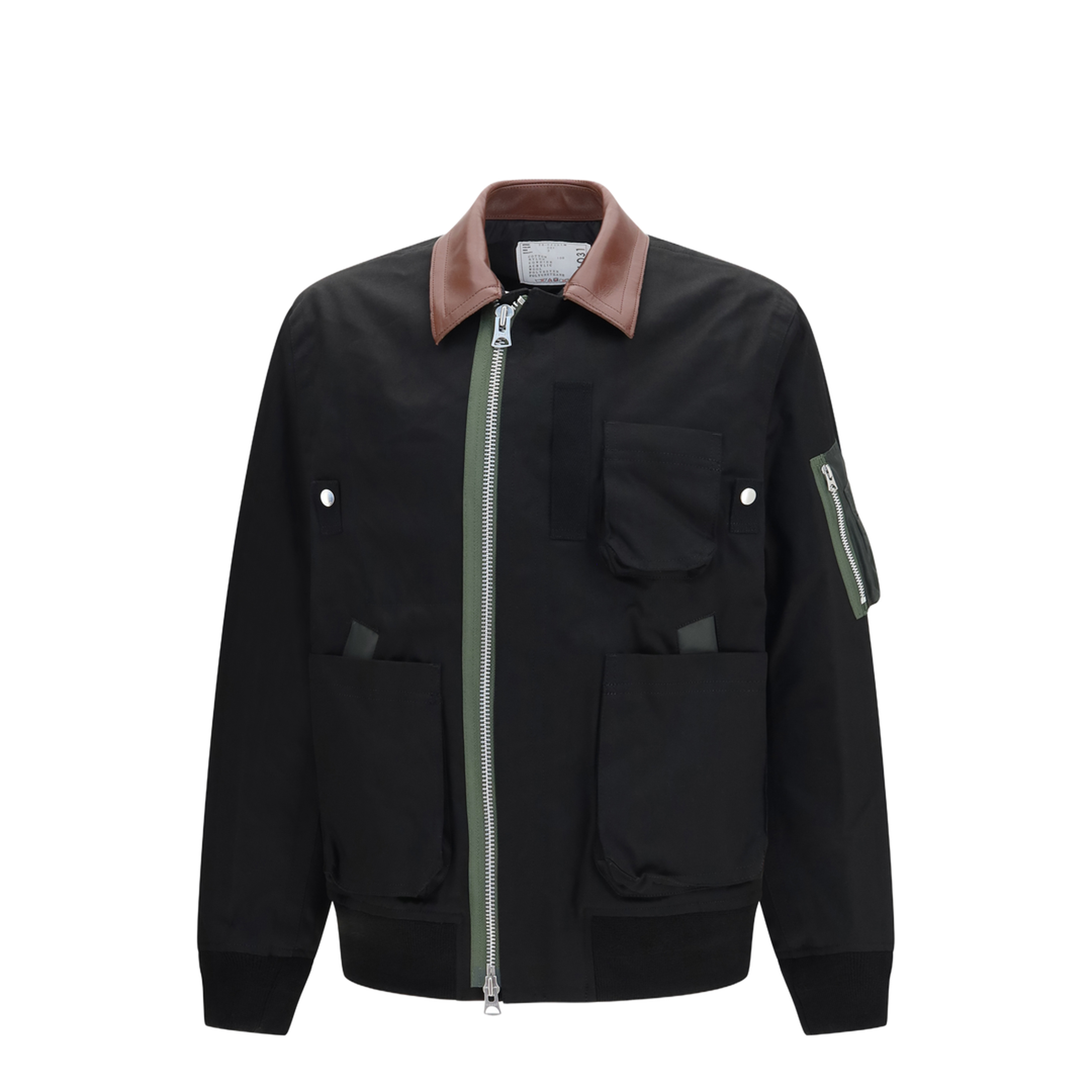 MAYFEYR - Sacai - Cotton Bomber Jacket With Leather Details - 2604031M