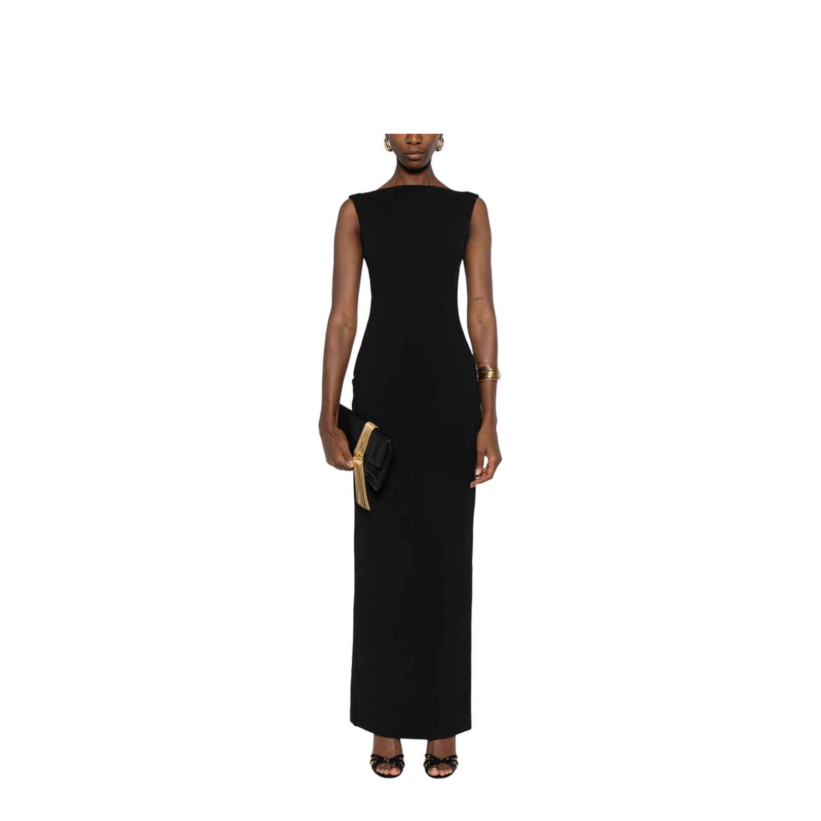 Black Boat Neck Sleeveless Maxi Dress