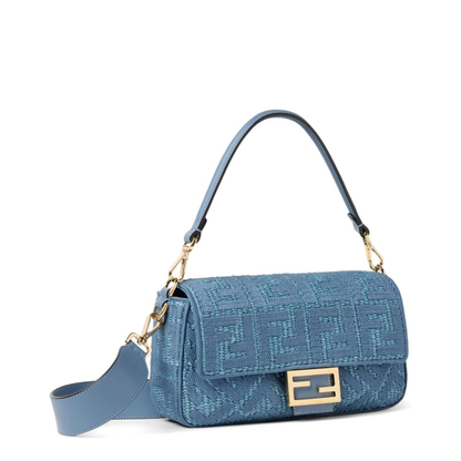 Baguette Raffia-Effect Shoulder Bag - Blue