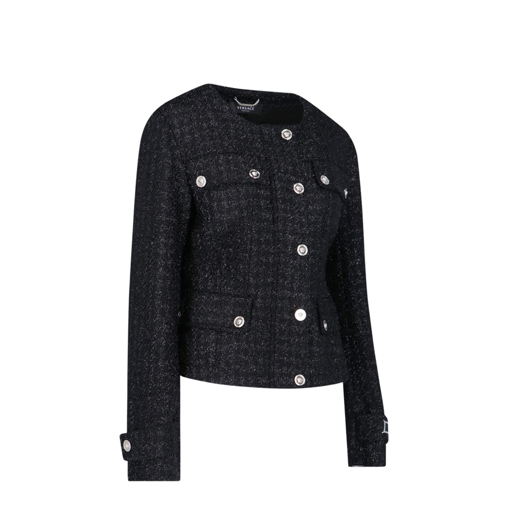 Black Lurex Jacket with Medusa Silver-tone Hardware