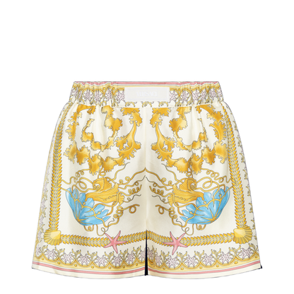 Multicolor Shorts With Elastic Waist And All-Over Underwater Barocco Print In Silk