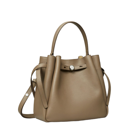 Romy Pebbled Leather Bucket Bag - Soft Cement