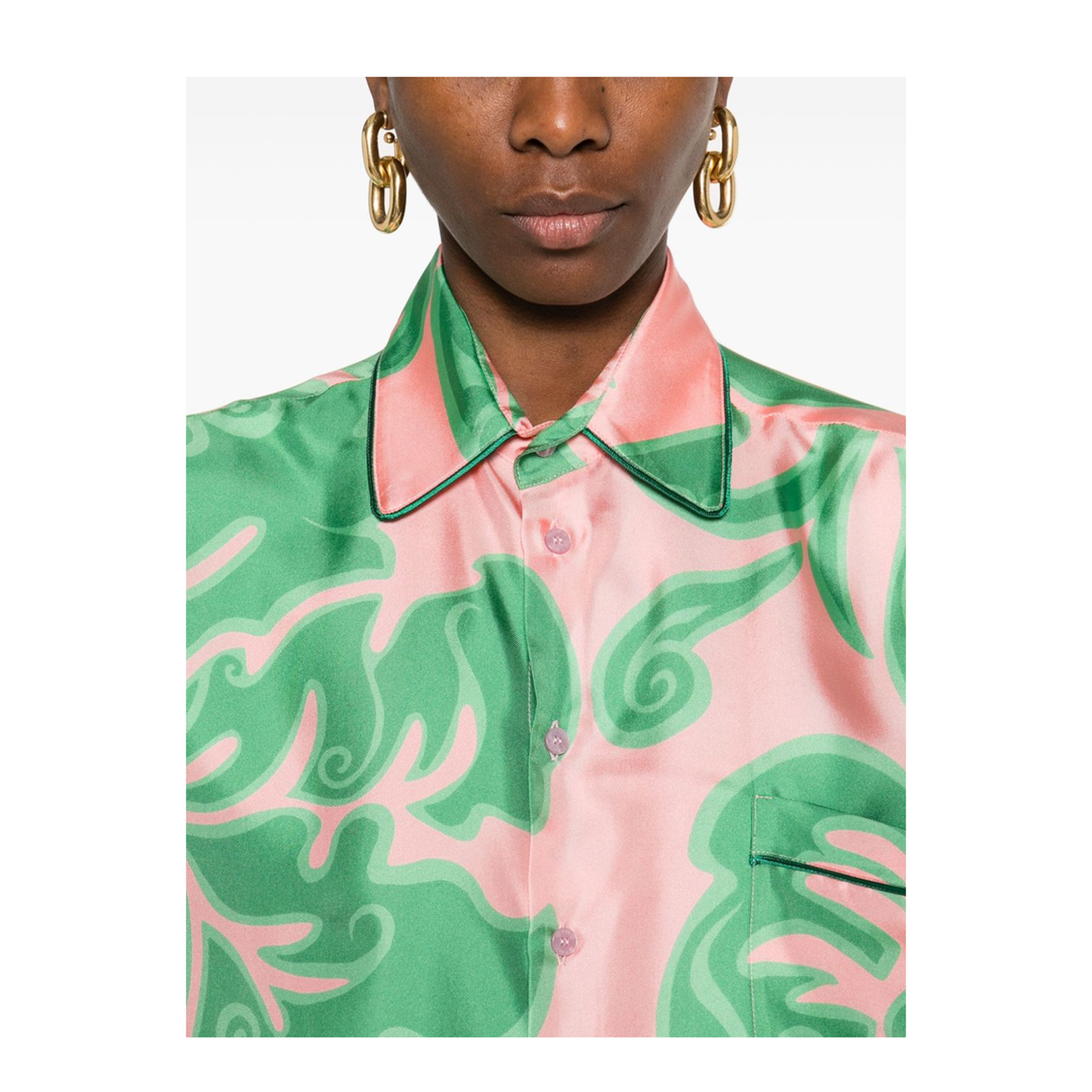 Pink Silk And Viscose Pajama-Style Shirt