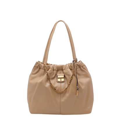 Tote Leather Shoulder Bag - Beige