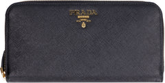 Saffiano Leather Long Zipped Wallet, Gold Hardware