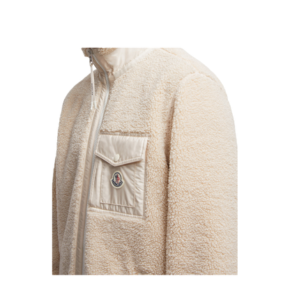 Light Beige Teddy Zip-Up Sweatshirt with Pocket