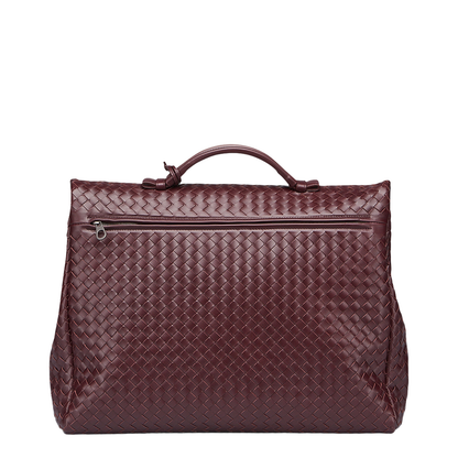 Intrecciato Large Leather Briefcase - Burgundy